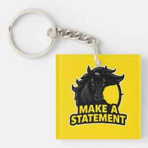 Bold Black Horse with Motivational Text Key Ring