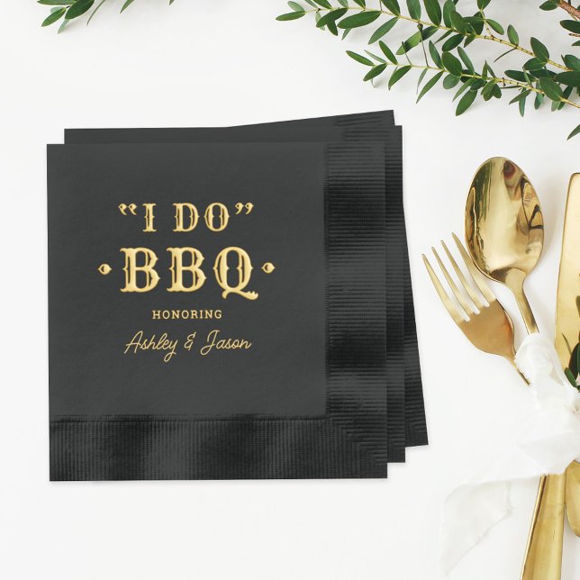 Bold Black I Do BBQ Wedding Foil Napkins (Creator Uploaded)
