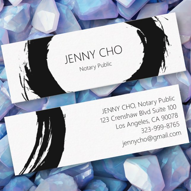 Bold Black Ink Paint Ring Notary Modern Simple  Mini Business Card (Inky brushstrokes decorate these custom mini business cards)