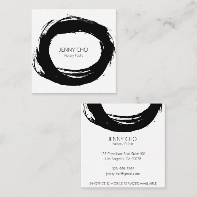 Bold Black Ink Paint Ring Notary Modern Simple  Square Business Card (Front/Back)