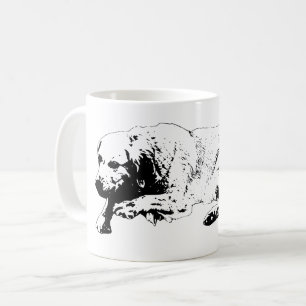 Bold Black Ink Sleeping Dog For Calm Mornings Coffee Mug