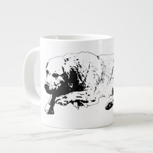 Bold Black Ink Sleeping Dog For Calm Mornings Large Coffee Mug