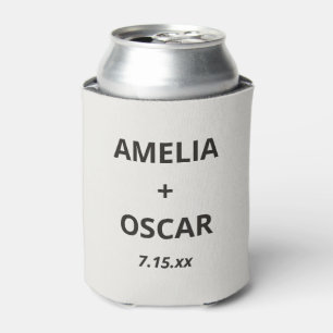 Bold Black Ivory Modern Wedding Names Date Custom Can Cooler