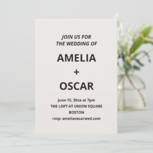 Bold Black Ivory Modern Wedding Typography Text Invitation