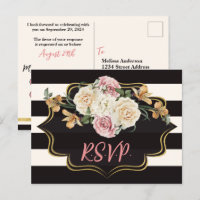 Bold Black, Ivory Stripes, Florals RSVP