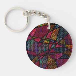 Bold Black Lines & Multicolored, Abstract Textures Key Ring