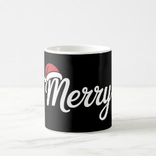 Bold Black Merry Christmas Santa Hat Coffee Mug