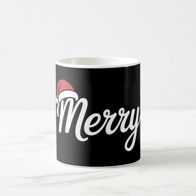Bold Black Merry Christmas Santa Hat Coffee Mug (Center)