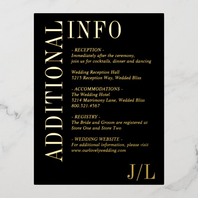 Bold Black Modern Wedding Foil Enclosure Card (Front)