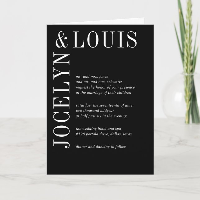 Bold Black Modern Wedding Invitation (Front)