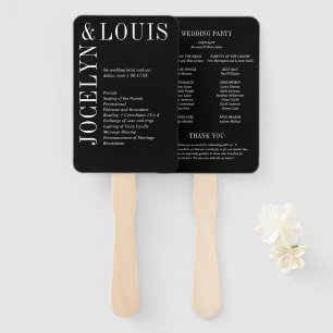 Bold Black Modern Wedding Program Hand Fan