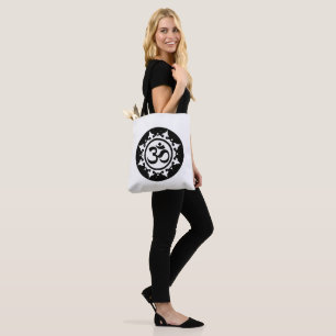 Bold Black Om Circle Symbol Boho Tote Bag