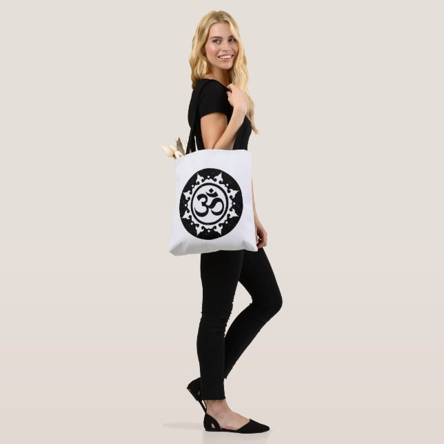 Bold Black Om Circle Symbol Boho Tote Bag (On Model)
