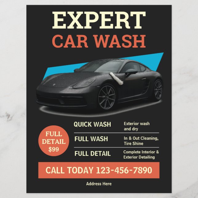 Bold Black Orange Car Wash Ad Design Flyer (Front)
