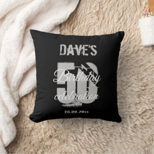 Bold Black Personalised 50th Any Age Birthday Cushion