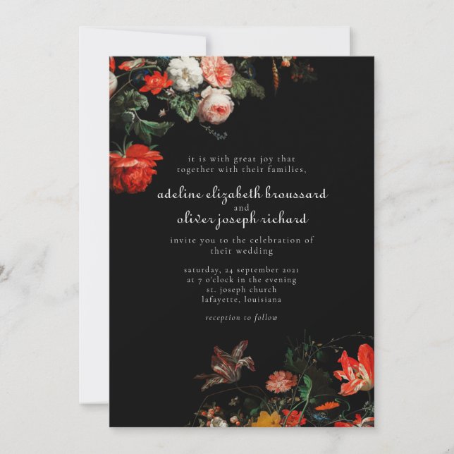 Bold Black & Red Floral Wedding Invitation (Front)