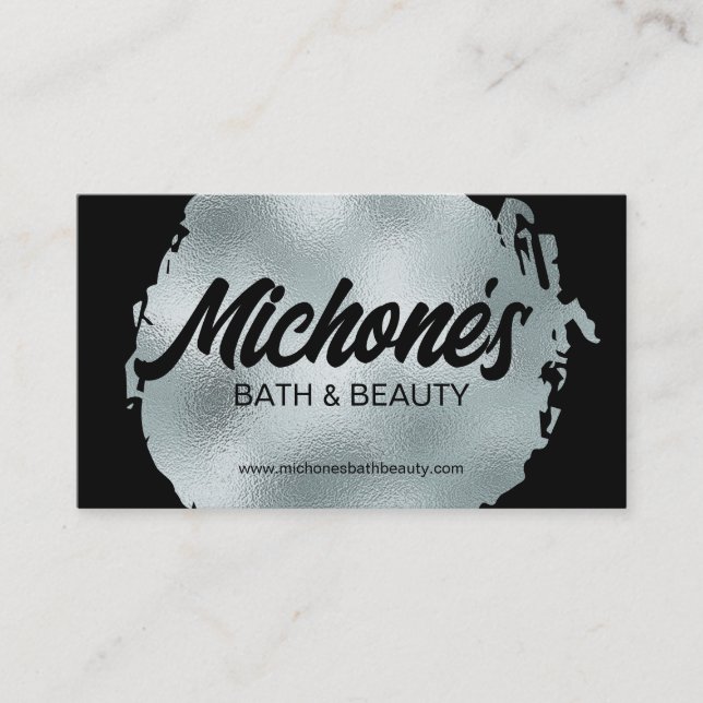 Bold Black Silver Foil Modern Luxury Glamourous Business Card (Front)