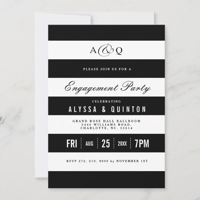 Bold Black Stripes Engagement Party Invitation (Front)