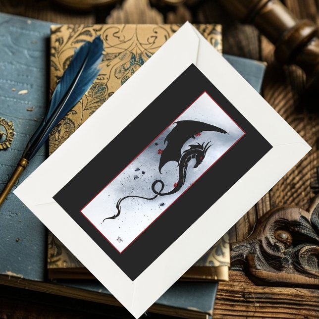 Bold Black Tribal Dragon Red Blue Flowers Rectangular Sticker (Creator Uploaded)