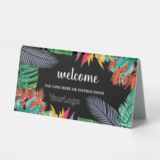 Bold Black Tropical Flowers Jungle Leaves Logo (Front)