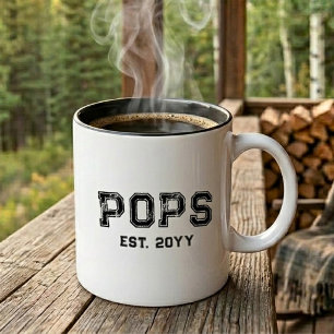 Bold Black Varsity Pops Grandpa Nickname Est Year Two-Tone Coffee Mug