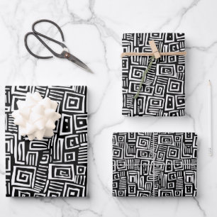 Bold Black & White Abstract Patterned Wrapping Paper Sheet