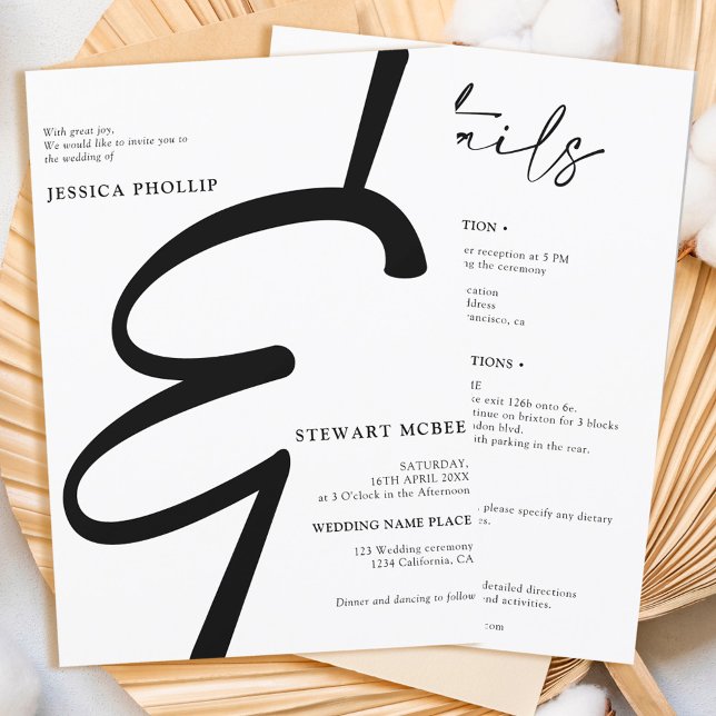 Bold black white all in one calligraphy wedding invitation (Creator Uploaded)