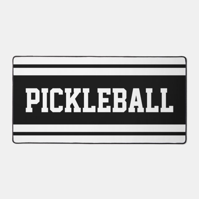 Bold Black White Athletic Stripes PICKLEBALL Text  Desk Mat (Front)
