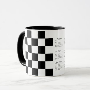 Bold Black White Chequered Pattern 2026 Calendar Mug