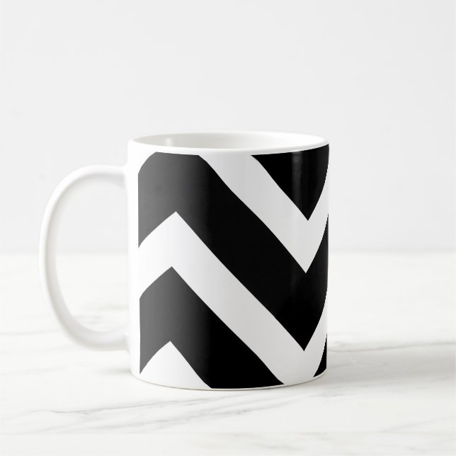 Bold Black White Chevron Geometric Pattern Coffee Mug (Left)