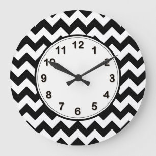 Bold Black & White Chevron Zig Zag Pattern Large Clock