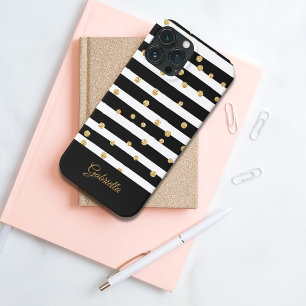 Bold Black White Faux Gold Stripe Pattern iPhone 13 Pro Max Case