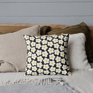 Bold Black & White Flower Bohemian Tropical  Cushion