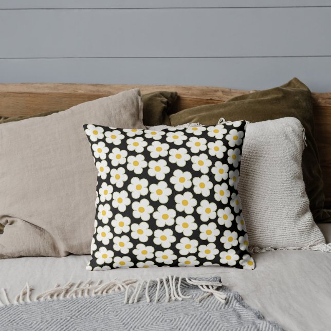 Bold Black & White Flower Bohemian Tropical  Cushion (Creator Uploaded)