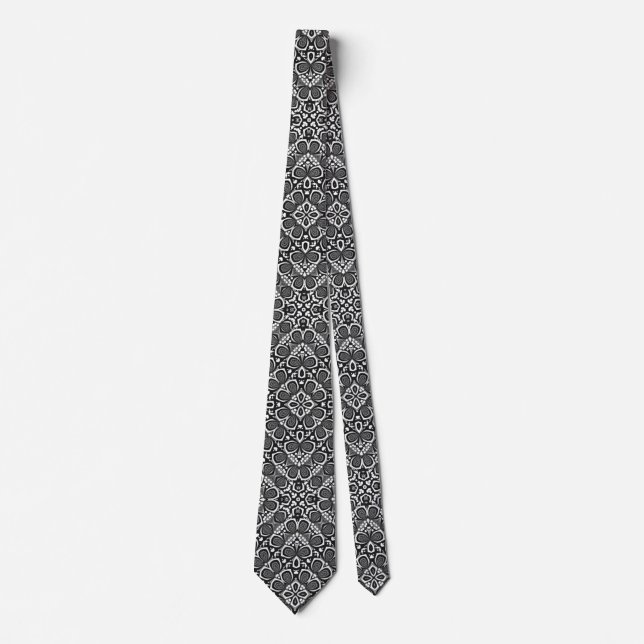 Bold Black White Geometric Art Pattern Tie (Front)