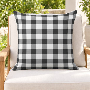 Bold Black White Gingham Plaid Check Cushion