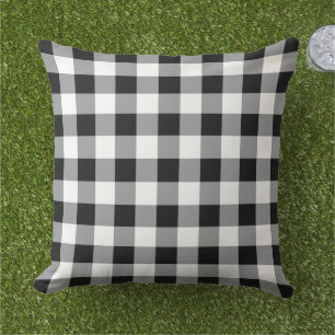 Bold Black White Gingham Plaid Check Cushion