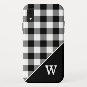 Bold Black White Gingham Plaid Pattern Monogram iPhone XR Case