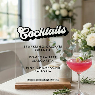 Bold Black White Groovy Wedding Cocktails Clear Acrylic Sign