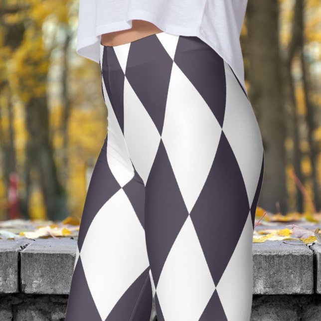 Bold Black & White Harlequin Check Pattern Leggings (Harlequin Black & White )