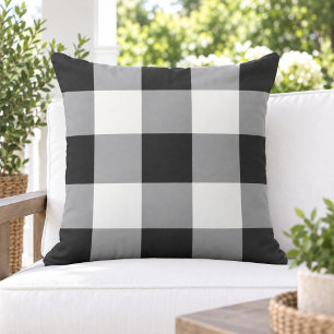 Bold Black White Large Gingham Check Cushion