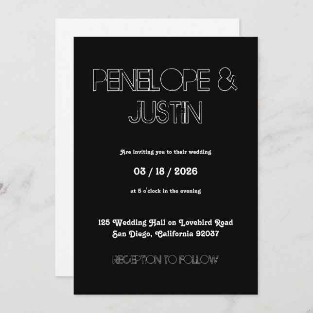 Bold Black & White Minimalist Modern Wedding Invitation (Front/Back)