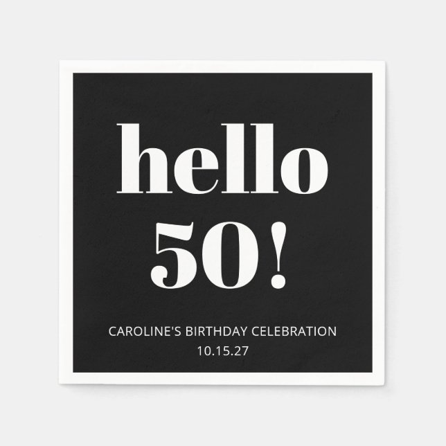Bold Black White Modern Chic 50th Birthday Party Napkin (Front)
