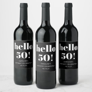 Bold Black White Modern Chic 50th Birthday Party Wine Label