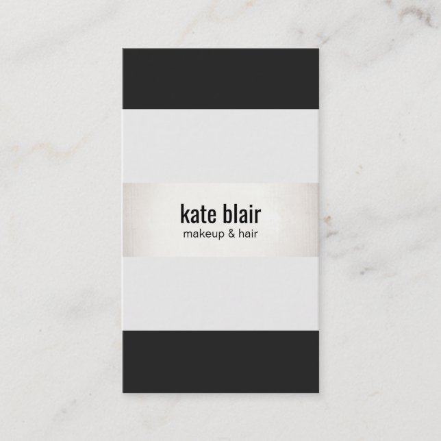 Bold Black White Modern FAUX Silver Striped Business Card (Front)