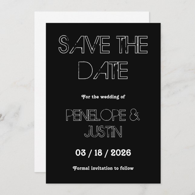 Bold Black & White Modern Minimalist Save The Date (Front/Back)