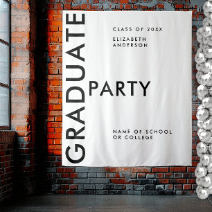 Bold Black White Personalised Graduation Backdrop Tapestry
