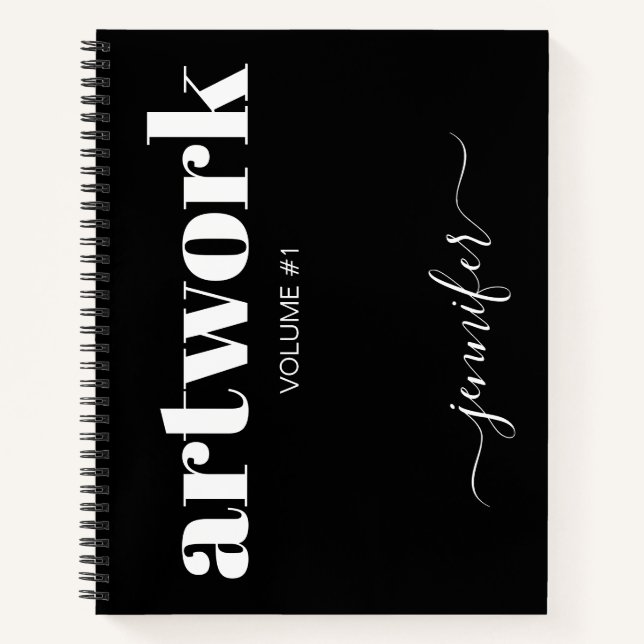 Bold Black White Personalised Sketchbook Your Name Notebook (Front)