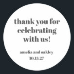 Bold Black White Retro Custom Wedding Thank You  Classic Round Sticker<br><div class="desc">Bold Minimalist Black White Retro Simple Custom Wedding Thank You Classic Round Sticker</div>