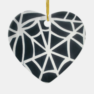 Bold Black & White Spider Web Geometric Pattern Ceramic Ornament
